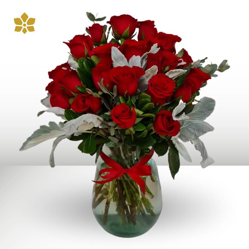 24 Rosas Rojas En Florero
